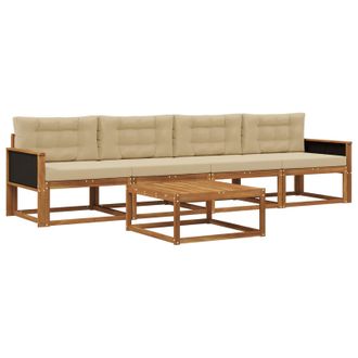 vidaXL Conjunto De Sof&aacute;s De Exterior Con Coj&iacute;n 5 Pcs Natural Y Beige Vidaxl
