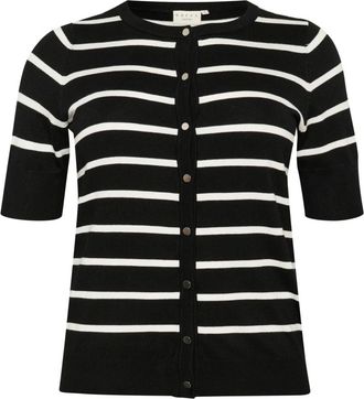 Kaffe Curve Feminine Kortemouw Gestreepte Vest - Dames - Vesten - Zwart - XL - Nylon - Truien & Vesten