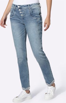 Heine Bequeme Jeans HEINE, Damen, Gr. 34, Normalgr&ouml;ssen, blau, bleached, 98% Baumwolle, 2% Elasthan, unifarben, lang, Jeans Bequeme Jeans