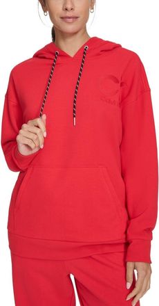 Calvin Klein Eco Hoodie Womens Salsa Fleece Lined Logo Pullover FTS382