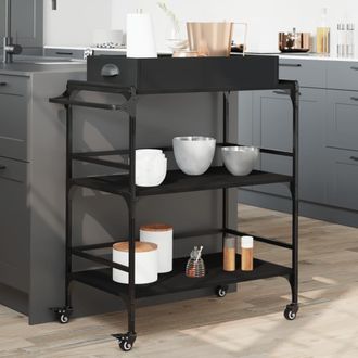 vidaXL Vidaxl - Carrito De Cocina De Madera De Ingenier&iacute;a Negro 81,5x41x92,5 Cm