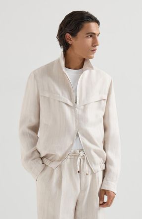 Brunello Cucinelli Chalk stripe chevron outerwear jacket in Shell at Nordstrom, Size 56 It