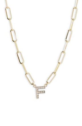 Meshmerise Diamond Initial Charm Paper Clip Chain Necklace in Yellow-F at Nordstrom Rack