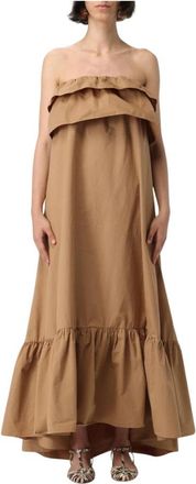 Saint Laurent Ruche Maxi Jurk Gerimpelde Zoom - Dames - Maxi kleedjes - Bruin - XS - Katoen - Kleedjes