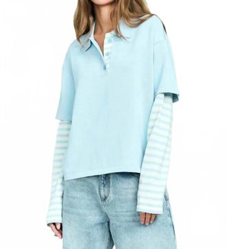 SER.O.YA Emilee Long Sleeve Layered Polo Top In Blue