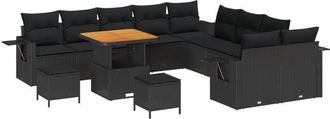 vidaXL Garden Sofa Set with Storage 13 pcs Black Poly rattan Vidaxl