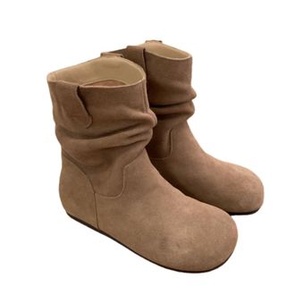 Generic Womens Leather Cowboy Ankle Boots - Vintage Fall Winter Mid Calf Boots - Slouch Round Toe Pull On Low Heel Shoes (camel,5.5)