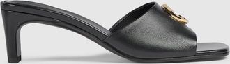 Gucci Womens Slide Sandal With Double G, Black, Leather
