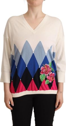 Ballantyne Multicolor Floral Cashmere Cotton Pullover Womens Sweater (Pre-Owned)