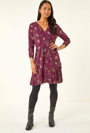 Roman Floral Wrap Frill Stretch Dress