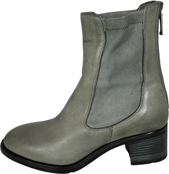 Lemargo Grijze leren enkellaars met blokhak - Dames - Laarzen met Hak - Groen - 37 EU - Leer - Schoenen