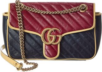 Gucci Multi Calfskin Leather Azalea Diagonal Small Torchon Gg Marmont (Authentic Pre-Loved)