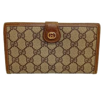 Gucci Beige Brown Pvc Leather Long Wallet (Bi-Fold) (Pre-Owned)