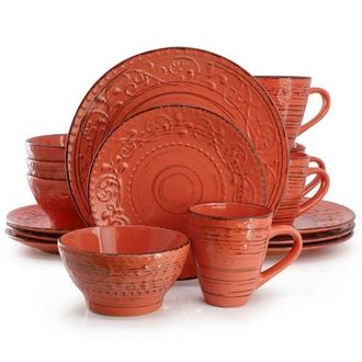 Elama Malibu Jasper 16-Piece Stoneware Dinnerware Set in Orange at Nordstrom