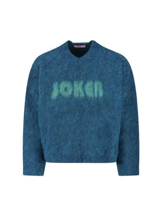 Martine Rose V-Neck Mohair Sweater With Ribbed Trims And Prominent Logo