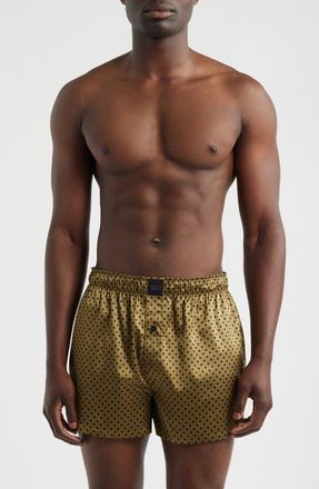 Savage x Fenty Savage X Satin Boxers in Sesame Green Dos And Dots at Nordstrom, Size Xxx-Large