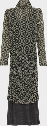 Dries Van Noten Hofes Turtleneck Sheer Layered Midi Dress