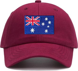 Generic Embroidered Australia Flag Patch Baseball Cap Australia Hats for Men Women Australian Dad Hat Gifts, Burgundy, One Size