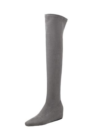 Generic Womens Flock Square Toe Stretch Long Boots Slip On Elegant Over-The-Knee Boots