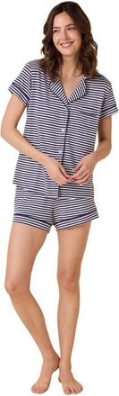 The Cats Pajamas Pima Knit Short Pajama Set in Essential Stripe Navy at Nordstrom, Size X-Large