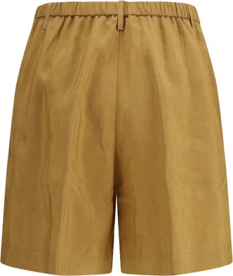 Forte_Forte Womens Slubbed Linen And Viscose Bermuda Shorts With Hook Zip Closure Gold