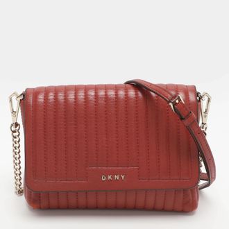 DKNY Dkny Gansevoort Small Red Pinstripe Quilted Leather Flap Shoulder Bag