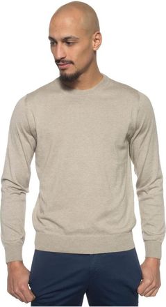 Canali Italiaanse Zijde Katoen Trui - Heren - Ronde hals truien - Beige - 2XL - Katoen - Truien & Vesten
