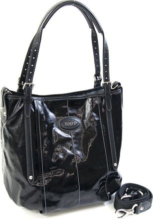 Tod's Black Coated Canvas Leather Tote Bag (Pre-Owned)