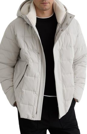Reiss Quilted Jacket with Faux Shearling Lined Hood in Stone at Nordstrom, Size Xx-Large