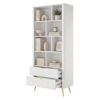Dmora Estanter&iacute;a Kabavasi, Biblioteca 2 Cajones, 4 Estantes, Con Patas, 88x38x194h Cm Blanco