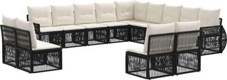 vidaXL Conjunto De Sof&aacute;s De Jard&iacute;n 13 Uds. Negro Y Blanco Crema Vidaxl