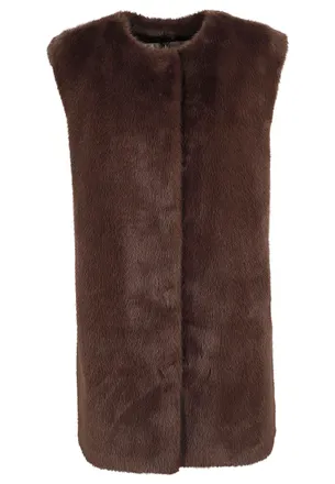 Herno Mid-Length Faux Fur Vest With Concealed Closure And Welt Pockets