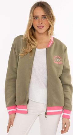 Zwillingsherz Sweatjacke ZWILLINGSHERZ College, Damen, Gr. L/XL, khaki, Sweatware, Obermaterial: 50% Baumwolle, 50% Polyester, Sweatjacken Sweatjacke, Reissverschlu