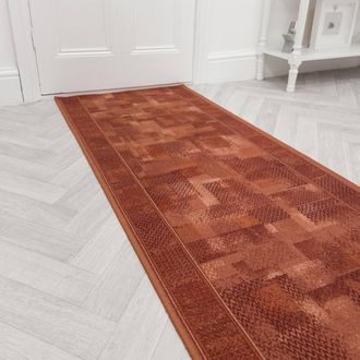 Runrug Hallway Runner Rug - Non-Slip, Hardwearing, 5.4mm - Tribe in Terracotta | Size: 80 cm x 300 cm