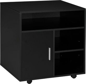 HOMCOM Soporte Para Impresora Multifuncional Armario De Oficina M&oacute;vil Con Estante Puerta Ruedas Espacio Amplio De Almacenaje 60x50x65,5 Cm