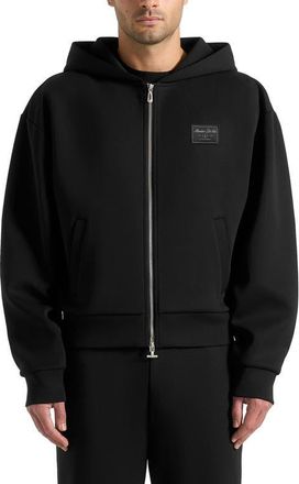 Mani&egrave;re De Voir Ray Unisex Neoprene Cropped Zip Hoodie in Black at Nordstrom, Size Xx-Small