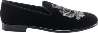 Dolce & Gabbana Velvet Loafers met Geborduurd Logo - Heren - Loafers - Zwart - 41 1/2 EU - Schoenen