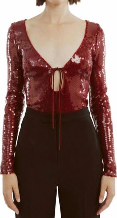 Bardot Verona Sequin Bodysuit In Burgundy