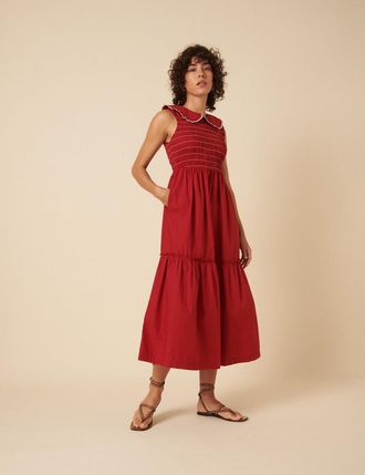 Nobody's Child Red Ruched Collar Tiered Teresa Midi Dress