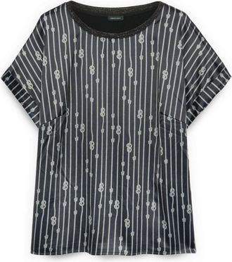 Fiorella Rubino Two-tone T-shirt met knoopdetail - Dames - T-shirts - Zwart - L - Polyester - Tops
