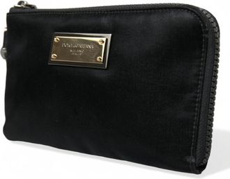 Dolce & Gabbana Womens Nylon And Calfskin With Logo Plaque Clutch Black Leather