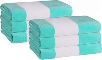 Superior Set Of 6 Cabana Stripe Oversized Cotton Beach Towels