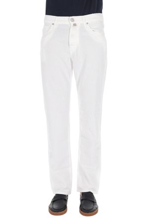 Jacob Cohen Edo Fit White Cotton Diagonal Chinos