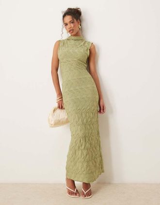Vila textured jersey maxi dress in sage green