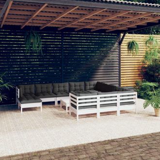 vidaXL Muebles De Jard&iacute;n 12 Pzas Con Cojines Blanco Madera De Pino Vidaxl