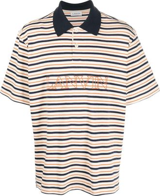 Lanvin logo-embroidered striped polo shirt - men - Cotton - S - Neutrals