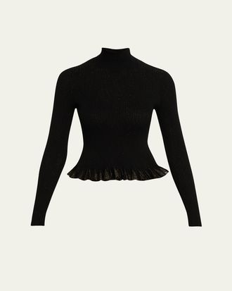 Ulla Johnson Yulia Ruffle Sparkly Knit Turtleneck