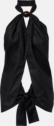Faithfull The Brand Biba embellished halterneck linen top