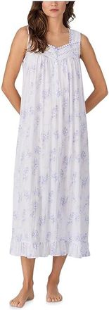Eileen West Cotton Lawn Sleeveless Ballet Nightgown Womens Pajama White Ground Lilac Wisteria : LG, Lace/Cotton