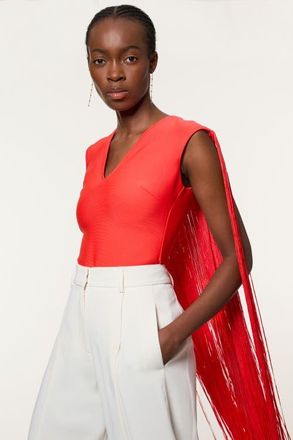 Karen Millen Bandage Knit Long Tassel Cape Top in Coral at Nordstrom, Size X-Small